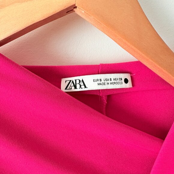 Zara Asymmetric Draped Detail Midi Dress Fushia Pink Size Small - Picture 6 of 7